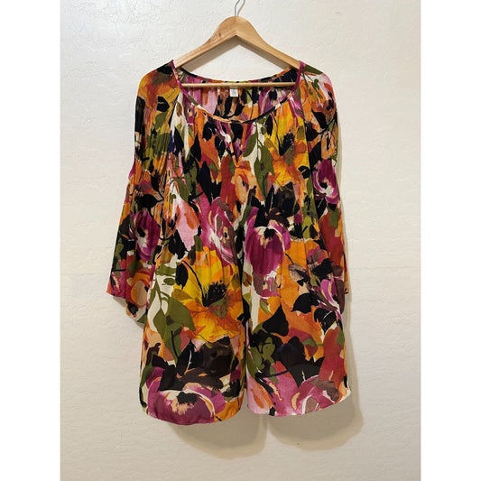 Spence Womans Floral Top Size 2X Boho Beachy Travel Resort Cruise Hawaiian Aloha
