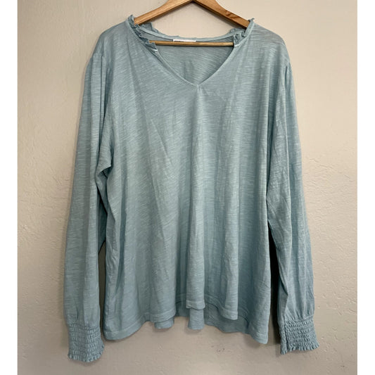 Sonoma Womens Long Sleeve Top Size 2X Blue Cotton Minimal Clean Girl Relaxed