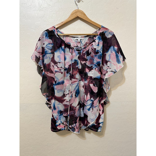 Y2K Floral Notations Womans Flowy Top Size XL Bloomcore Fairygrunge Whimsical