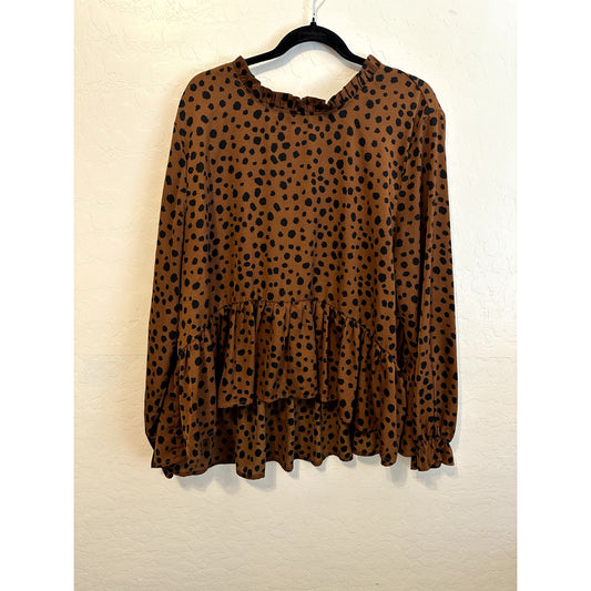 Shein Curve Womans Animal Print Ruffle Top Size 3XL Boho Artsy Babydoll