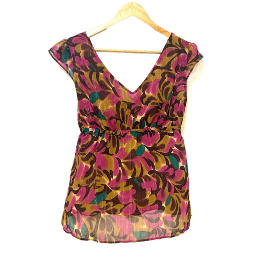 Y2K Babydoll Womans Floral Top Size S/M Boho Festival Travel Hawaiian Resort