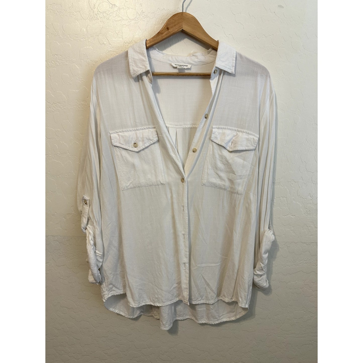 Beach lunch Lounge Womans Button Up Top Size XL Collared Boho Office Minimal