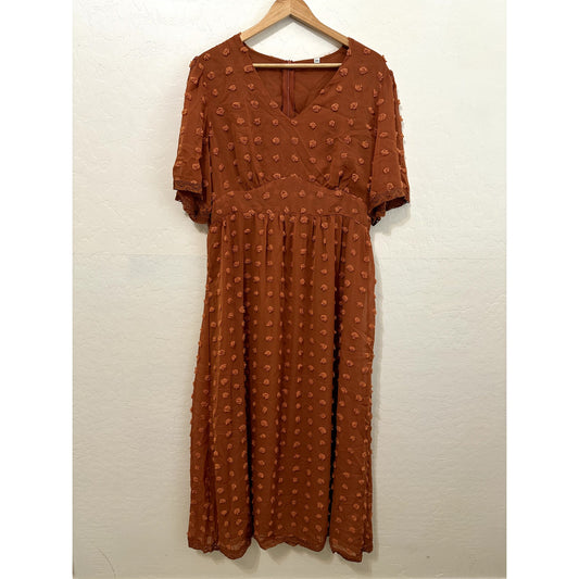 Womans Orange Maxi Dress Sz 2X Cottagecore Boho Babydoll Beachy Y2K Bobble knit