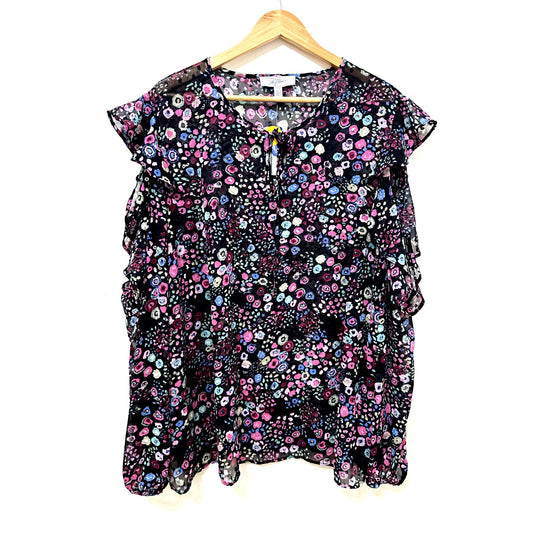 Libby Edelman Womans Floral Ruffeled Top Size 2X Whimsigoth Bloomcore