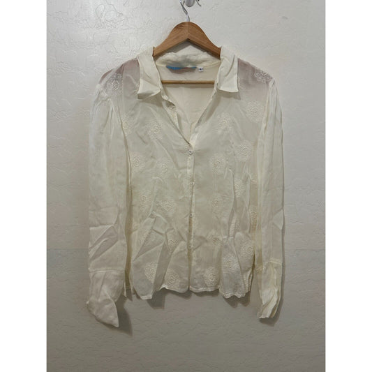 Vintage Johnny Was Womans Floral Embroidered Top Size L Old Money Artsy Boho