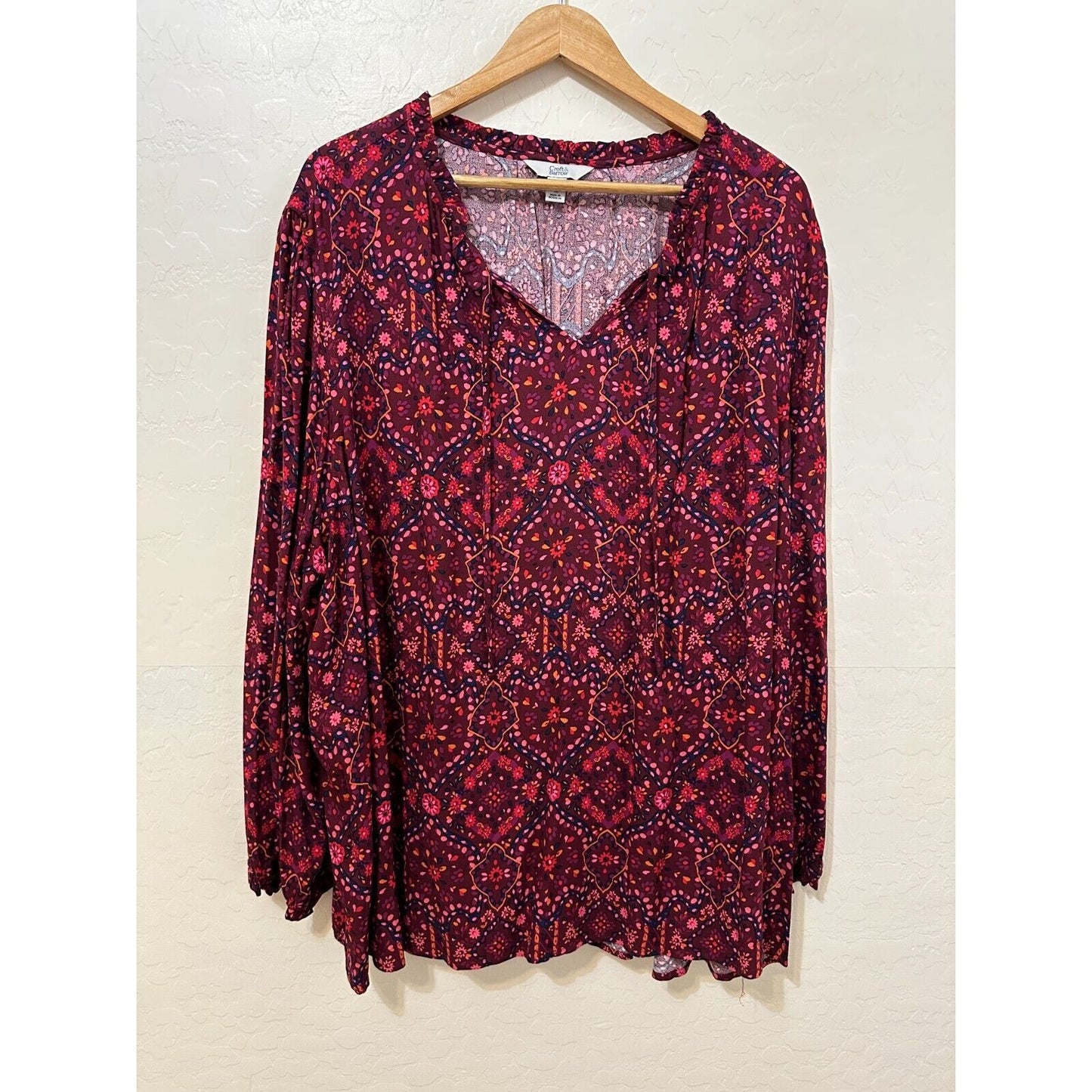 Croft & Borrow Womans Floral Top Size 4X Boho Western Peasant Beachy Hippie Work