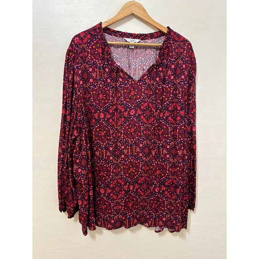 Croft & Borrow Womans Floral Top Size 4X Boho Western Peasant Beachy Hippie Work