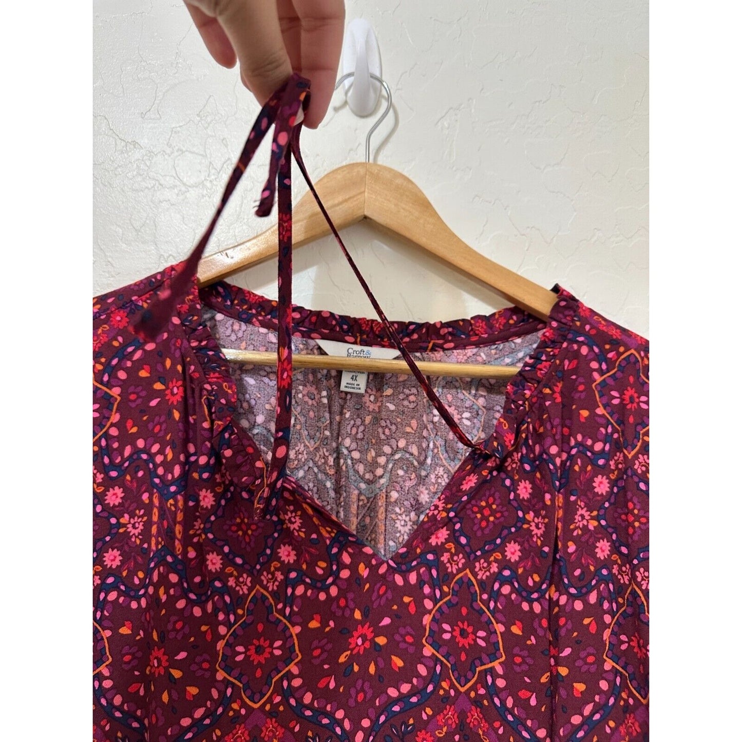 Croft & Borrow Womans Floral Top Size 4X Boho Western Peasant Beachy Hippie Work