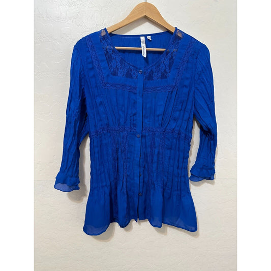 NY Collection Woman Lace Button Up Top Size M Y2K Coquette Boho Western Festival