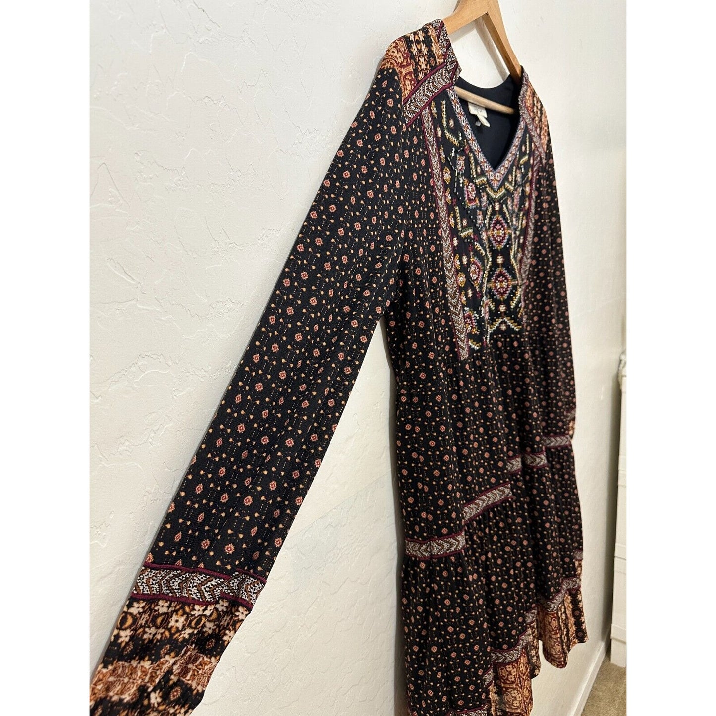 Style & Co. Womans Beaded Dress Size L Boho Western Festival Peasant Beachy 90s