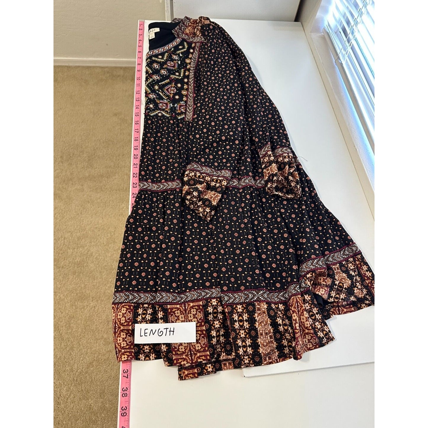Style & Co. Womans Beaded Dress Size L Boho Western Festival Peasant Beachy 90s