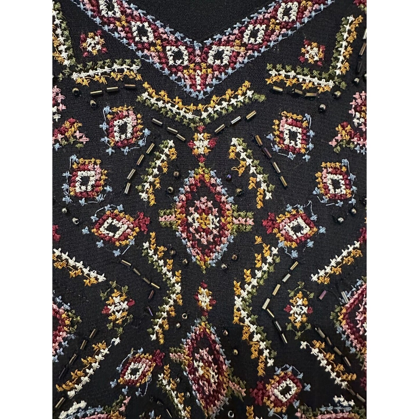 Style & Co. Womans Beaded Dress Size L Boho Western Festival Peasant Beachy 90s