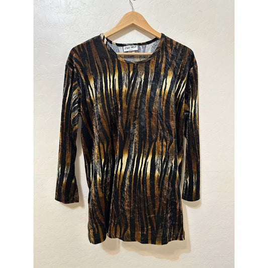 Vintage Animal Print Style Mode Womans Velvet Top Sz L Mob Wife Festival Western