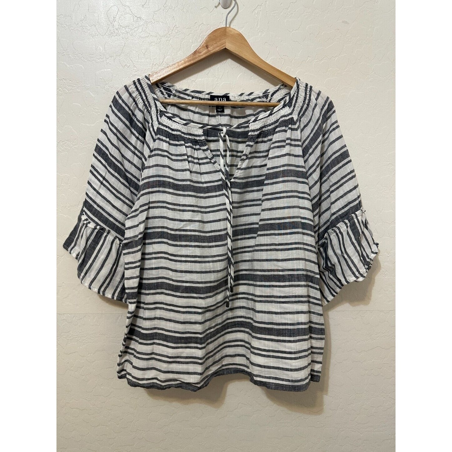 Ana Womens Striped Bell Sleeve Top Size XL Boho Western Minimal Capsule NWT