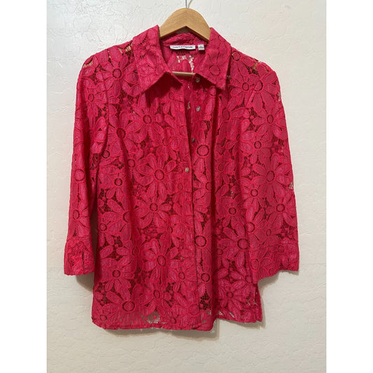 Notations Womans Embroidered Crochet Floral Top Size M Y2K Artsy Boho Festival