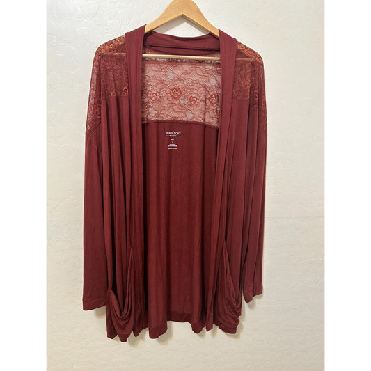 Torrid Womans Knit Open Front Lace Cardigan Size 2X Boho Western Beachy Floral