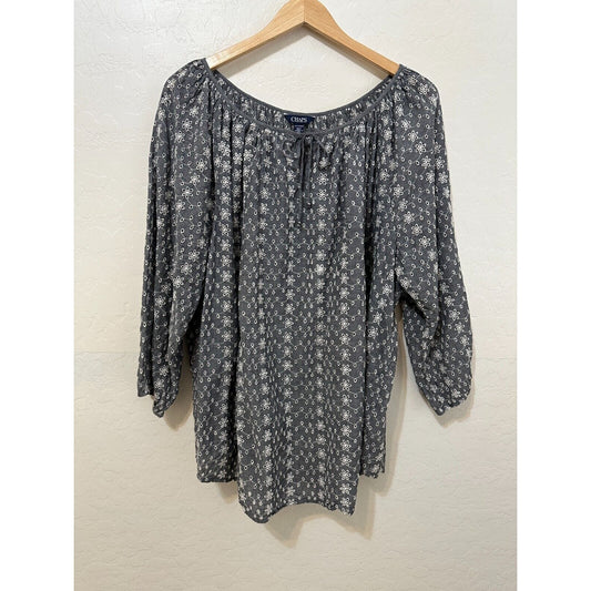 Chaps Womans Eyelet Sheer Top Size 2X Embroidered Western Boho Career Travel