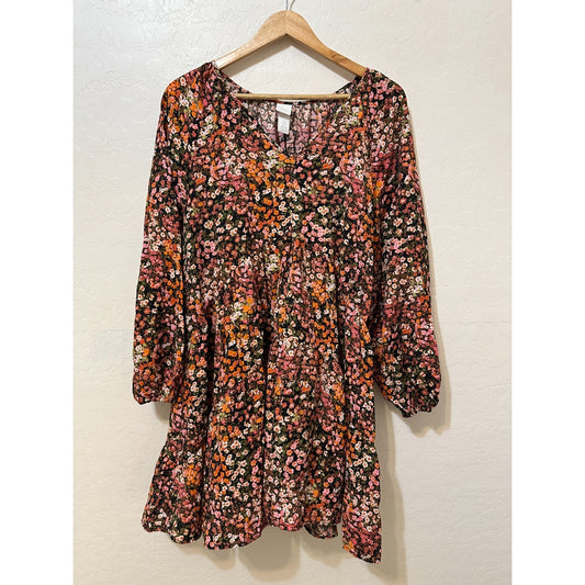 H&M Womans Floral Tiered Mini Dress Size M Bloomcore Cottagecore Beachy Boho