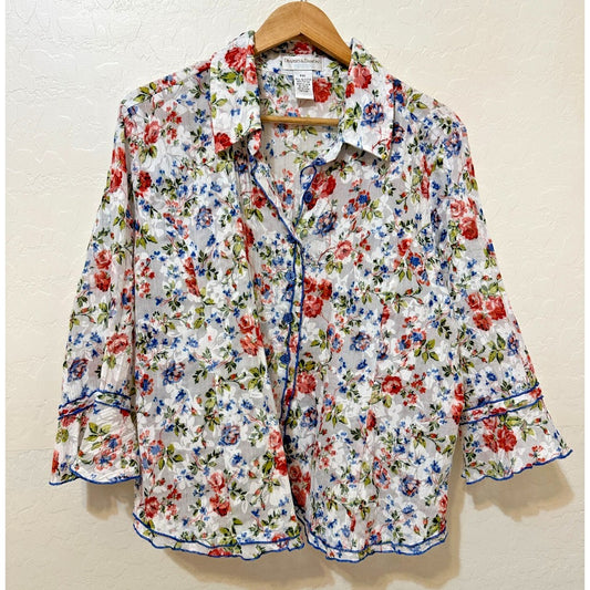 Vintage Cottagecore Drapers & Damons Womans Floral Button Up Size PXL Floral