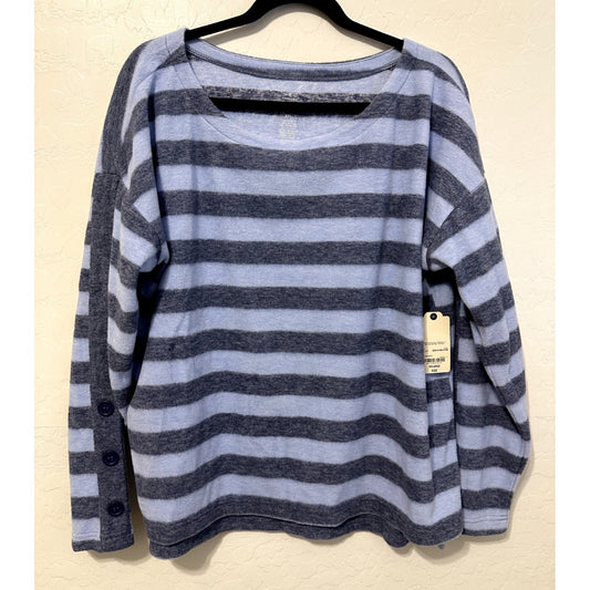St. Johns Bay Active Womans Striped Top Size 2X Buttons Minimal Preppy Fuzzy NWT