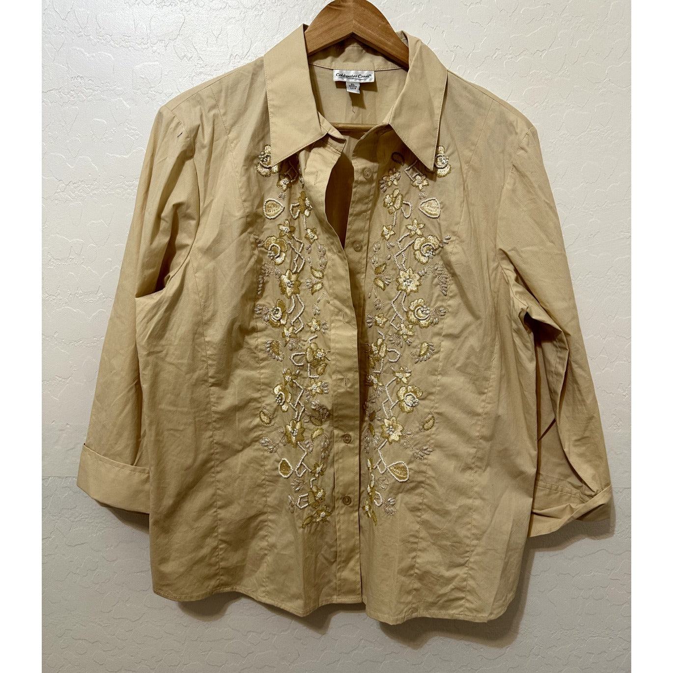 Coldwater Creek Womans Embroidered Button Up Top Size XL Mature Western Capsule