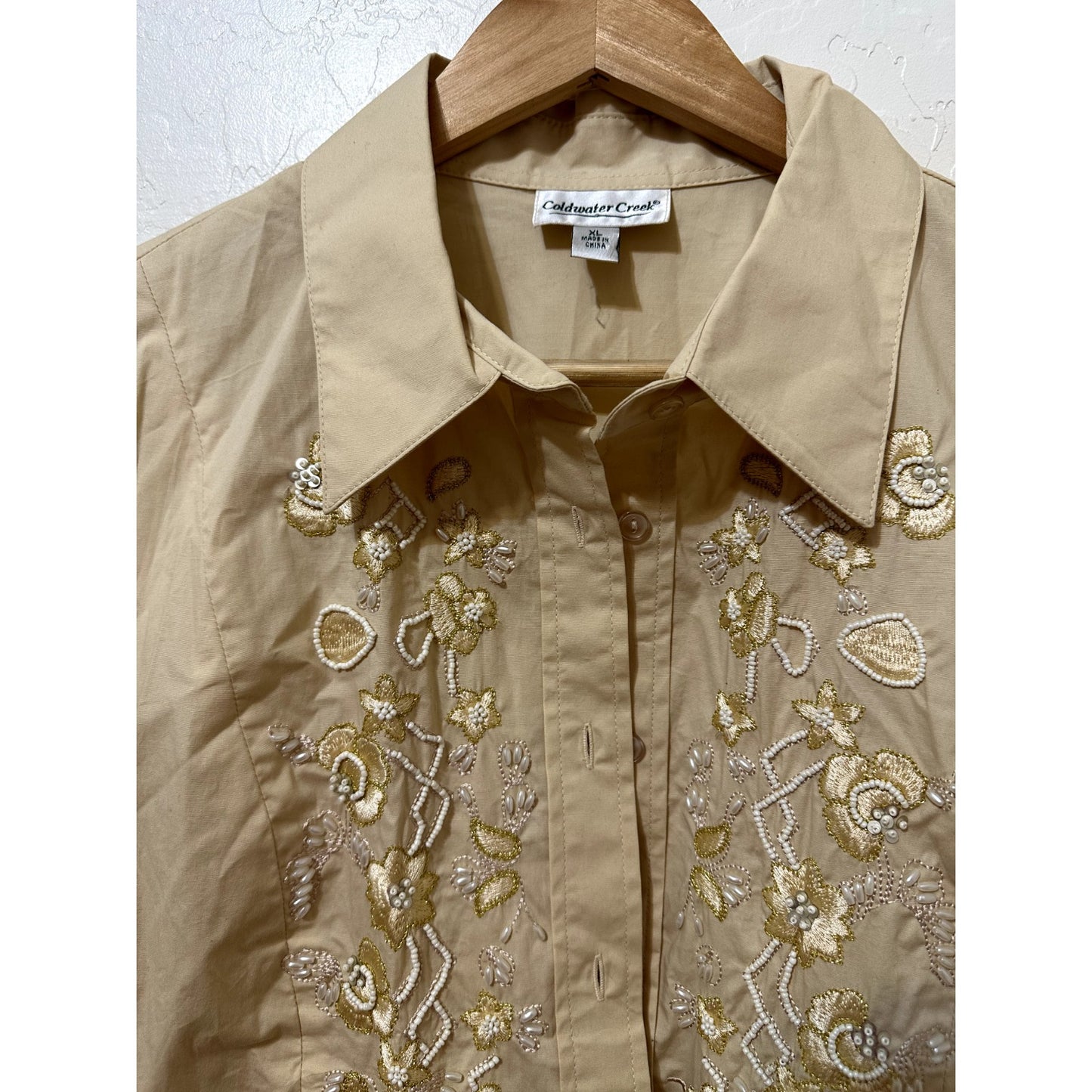 Coldwater Creek Womans Embroidered Button Up Top Size XL Mature Western Capsule