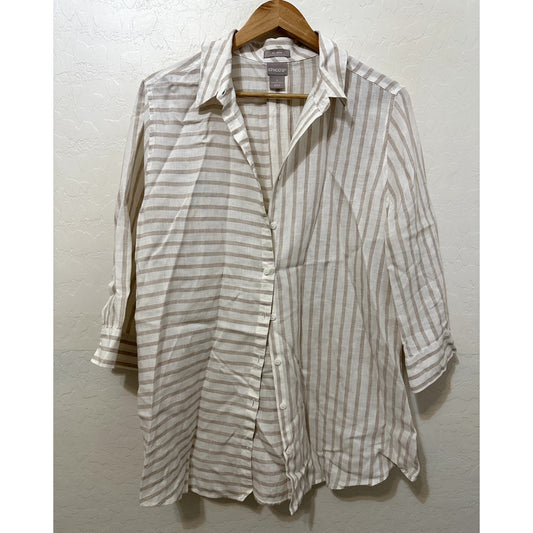 Chico's Womans Linen Striped Button Up Top Size 3X Boho Beachy Lagenlook Capsule