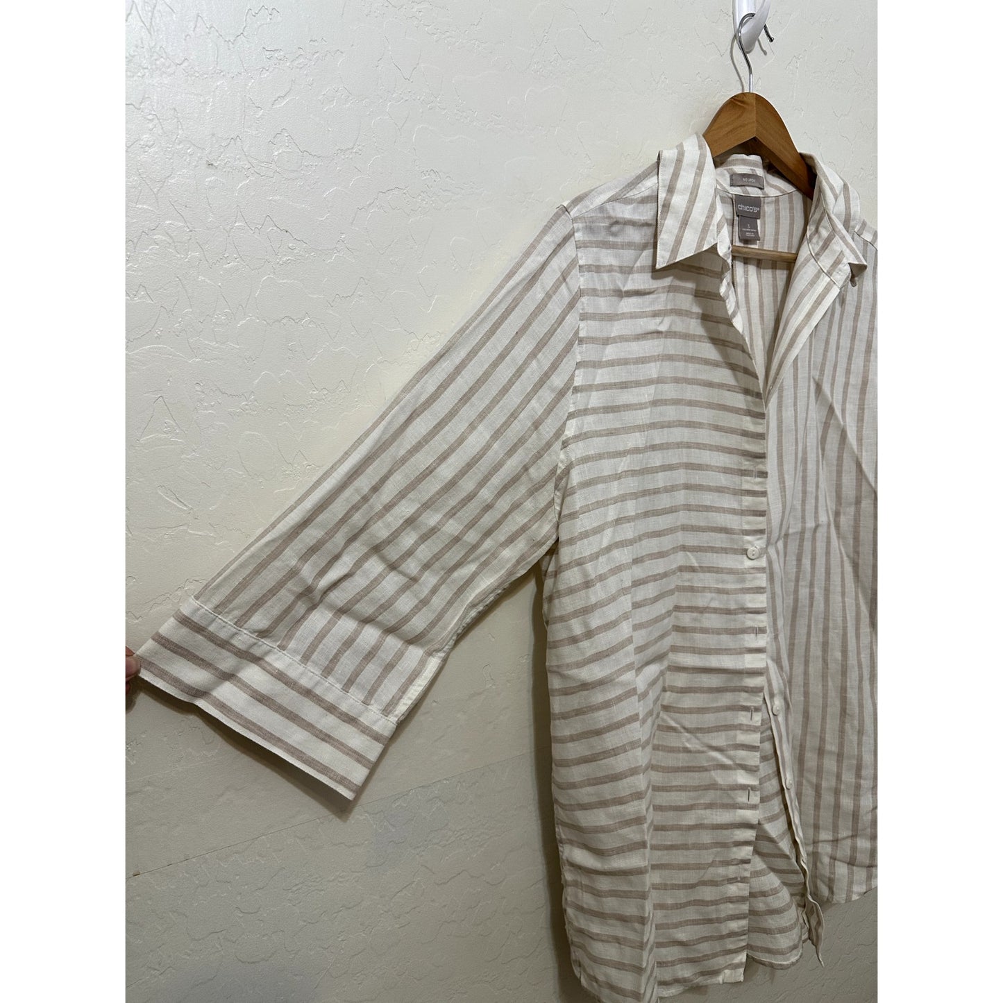 Chico's Womans Linen Striped Button Up Top Size 3X Boho Beachy Lagenlook Capsule