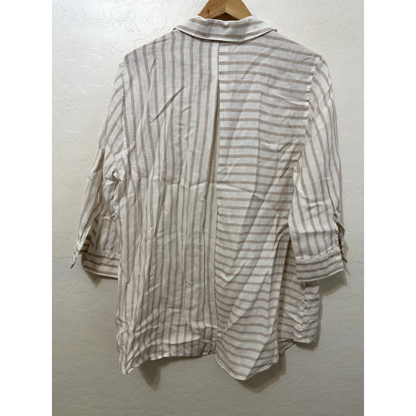 Chico's Womans Linen Striped Button Up Top Size 3X Boho Beachy Lagenlook Capsule