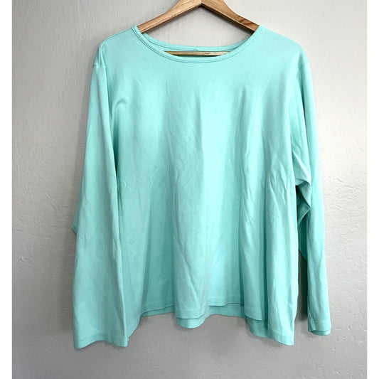 LL Bean Womens Long Sleeve Top Size 3X Turqoise Supima Cotton Casual