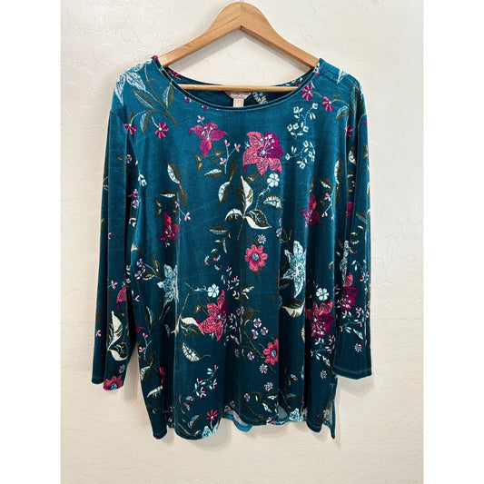 White Stag Womans Velvet Floral Top Sz 16/18 Fairygrunge 90s Boho Western Office