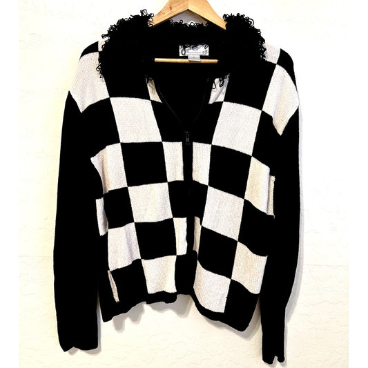 Lisa International Womans Vintage Knit Cardigan Size XL Preppy Y2K Old Money