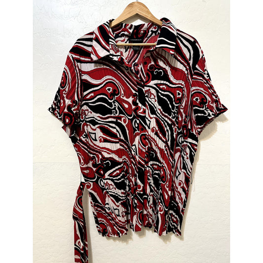 Vintage Lane Bryant Womans Top Sz 26/28 Retro Accordion Pleating Y2K Artsy Aztec