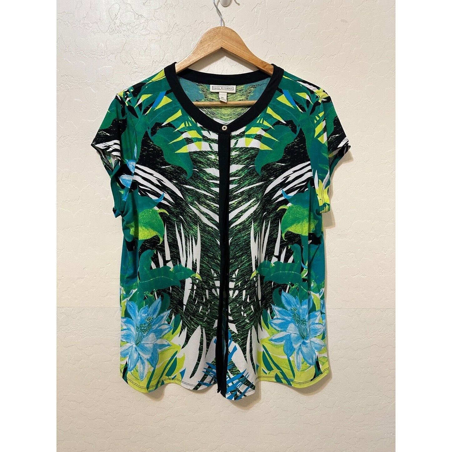 Dana Buchman Womans Floral Top Sz XL Tropical Travel Beachy Hawaiian Resort