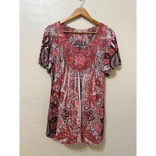 Y2K Live and Let Live Womans Embroidered Top Size L Fairygrunge 90s Artsy Punk