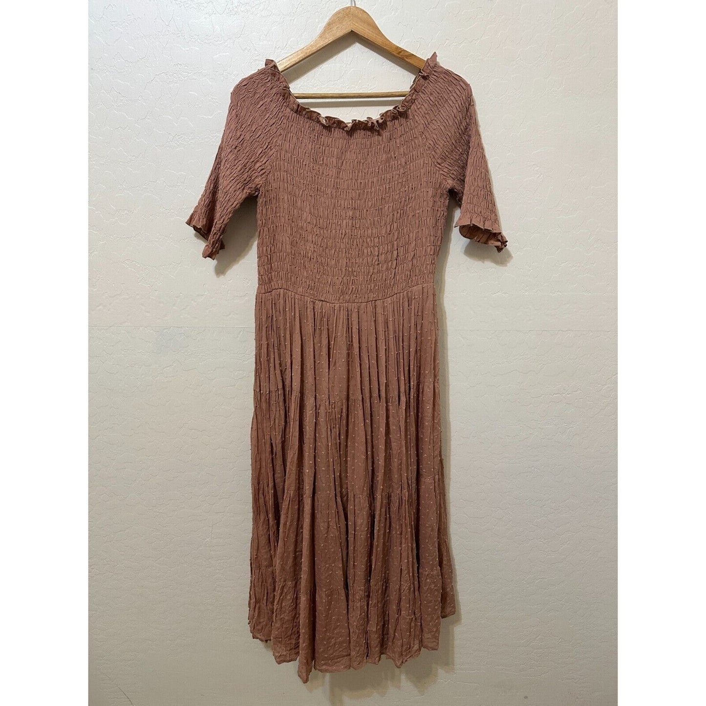 Boho Western Tiered Womans Midi Dress Size XL Smocked Hippie Festival Beachy