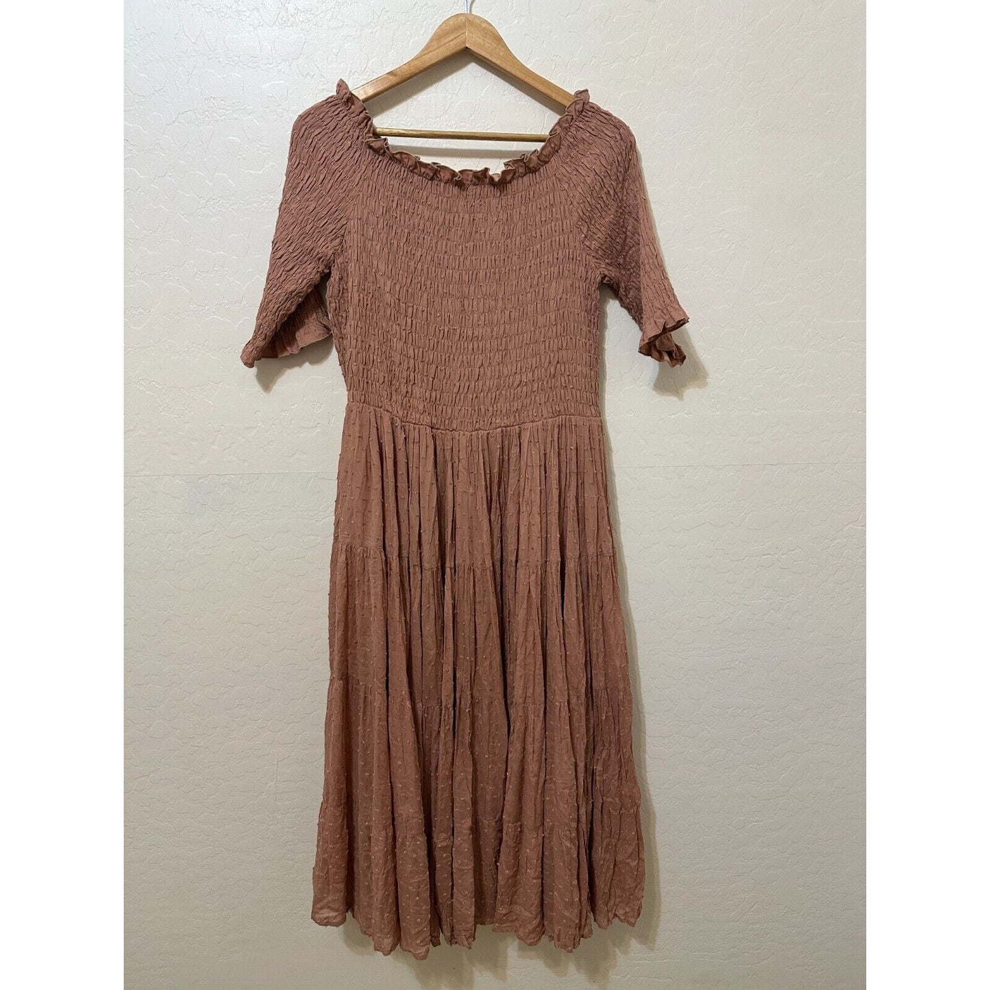 Boho Western Tiered Womans Midi Dress Size XL Smocked Hippie Festival Beachy