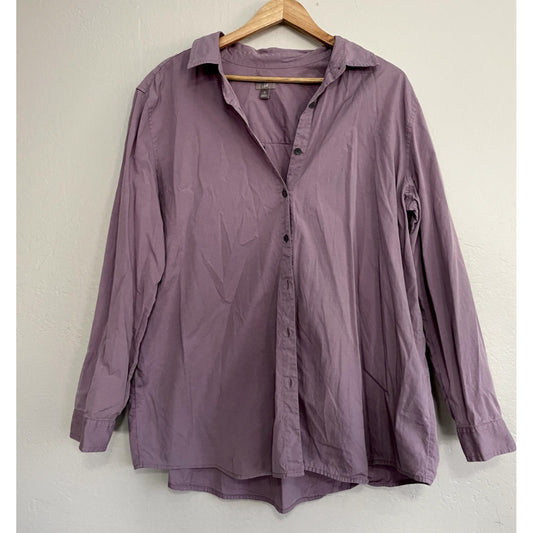 J Jill Womans Long Sleeve Button Up Top Size XL Collared Purple Minimal Office