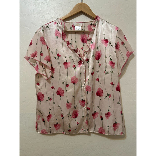 Y2K Cottagecore LA Intimates Floral Top Sz L Whimsy Romantic Dainty Watercolor