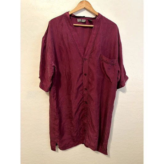 Vintage Robert Stock Womans 100% Silk Button Up Tunic Top Size M Lagenlook Artsy