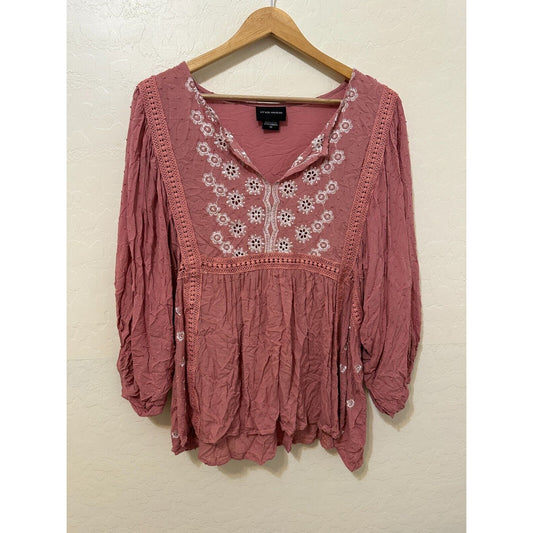 Boho Western Liv Los Angeles Womans Top Sz 3X Hippie Peasant Cottagecore Easter