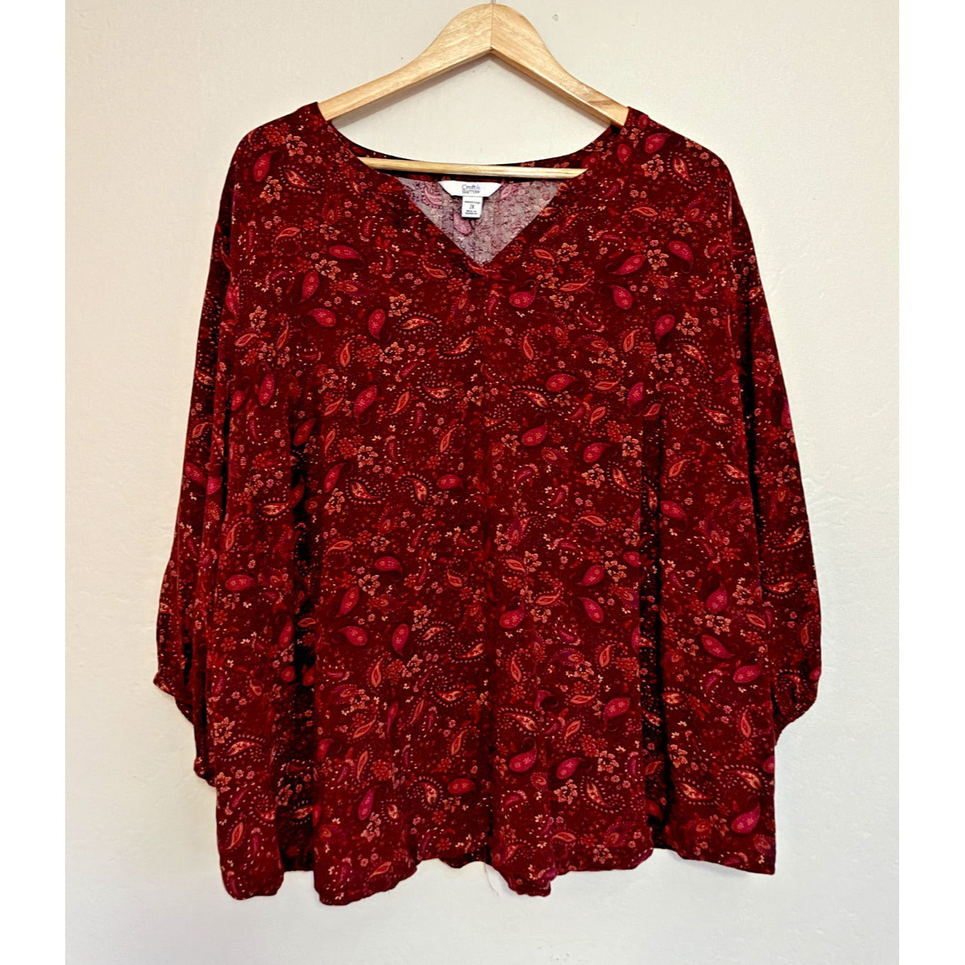 Croft & Barrow Woman's Floral Top Size 2X Holiday Prairie 3/4 Sleeve Hippie