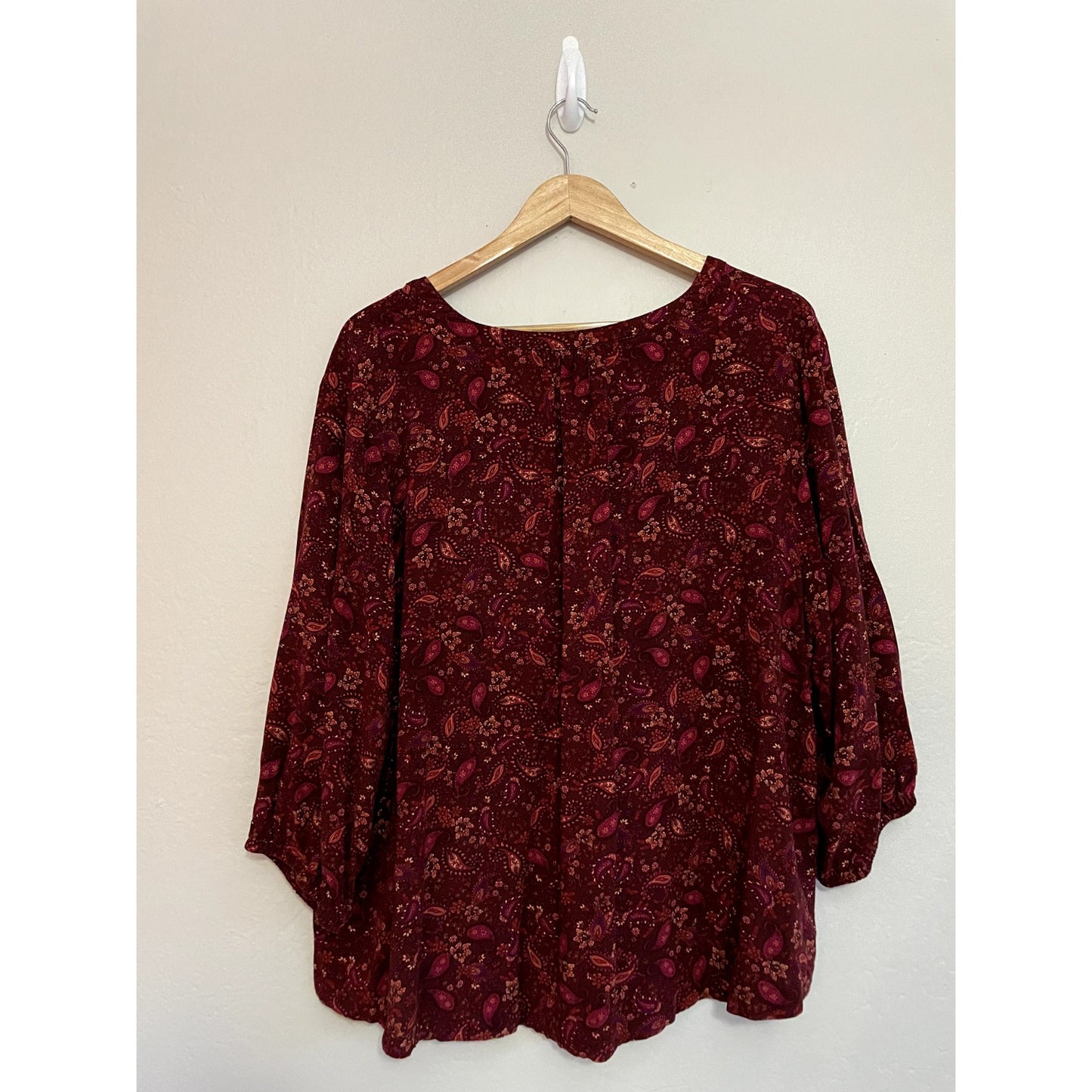 Croft & Barrow Woman's Floral Top Size 2X Holiday Prairie 3/4 Sleeve Hippie