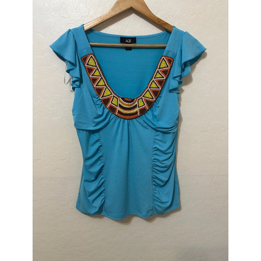 Vintage Y2K AGB Beaded Womans Top Size M Boho Western Festival Fairy 90s Aztec