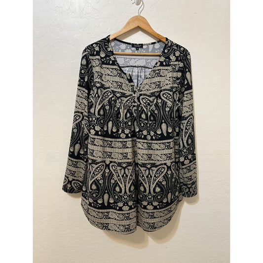 Folunsi Womans Western Henley Top Size 3X Casual Office Travel Long Sleeve Vacay