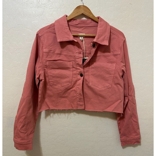 ANA Womans Cropped Distressed Jacket Size M Button Up Coral NWT Boho Western