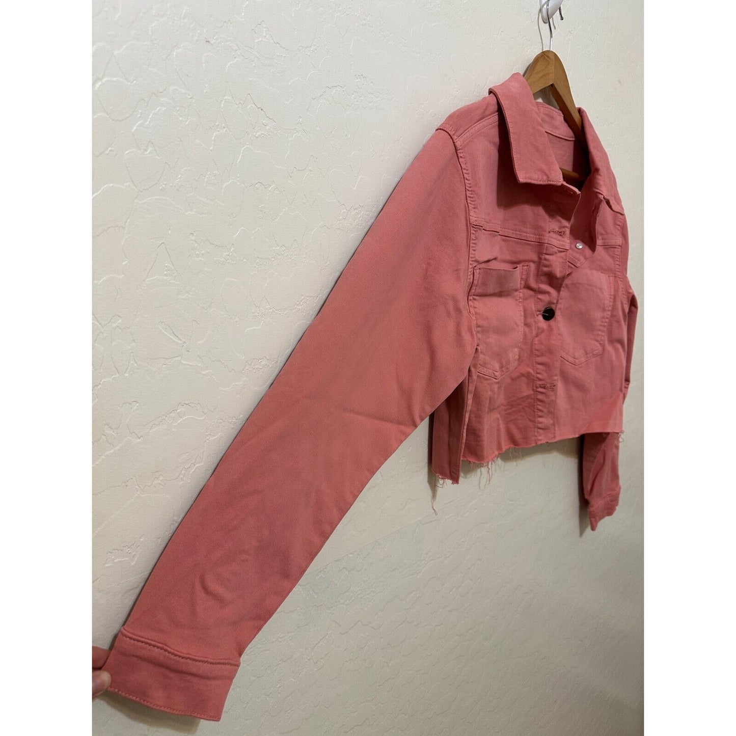 ANA Womans Cropped Distressed Jacket Size M Button Up Coral NWT Boho Western