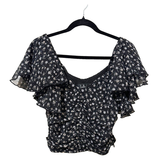 Y2K Floral Lulus Womans Flutter Sleeve Crop Top Size S Dainty Cottagecore Fairy
