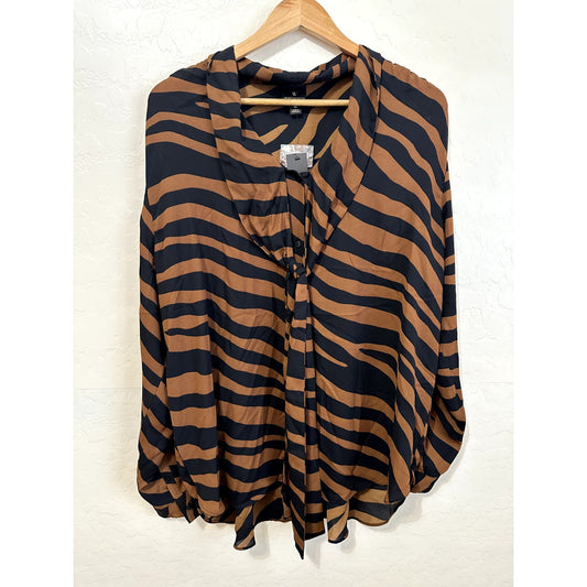 Worthington Womans Animal Print Top Size XL Old Money Corporate Preppy Boho
