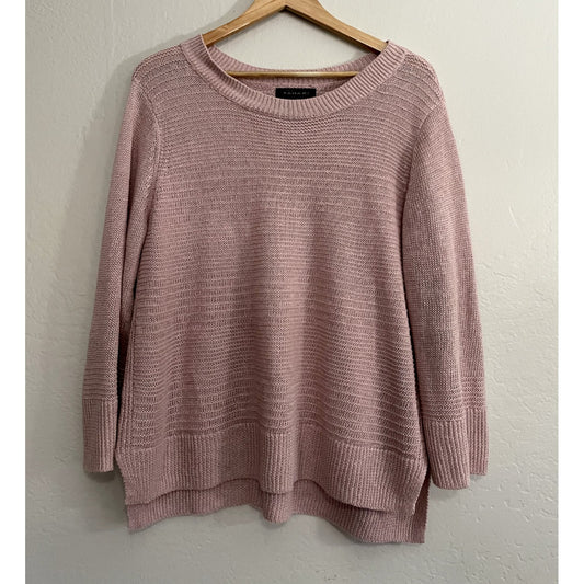 Tahari Womans 100% Linen Open Knit Pullover Sweater Top Size XL Pink Minimal